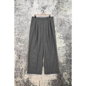 COS Gray Wool High Rise Pleated Wide Leg Full Length Trouser Pants Size 12